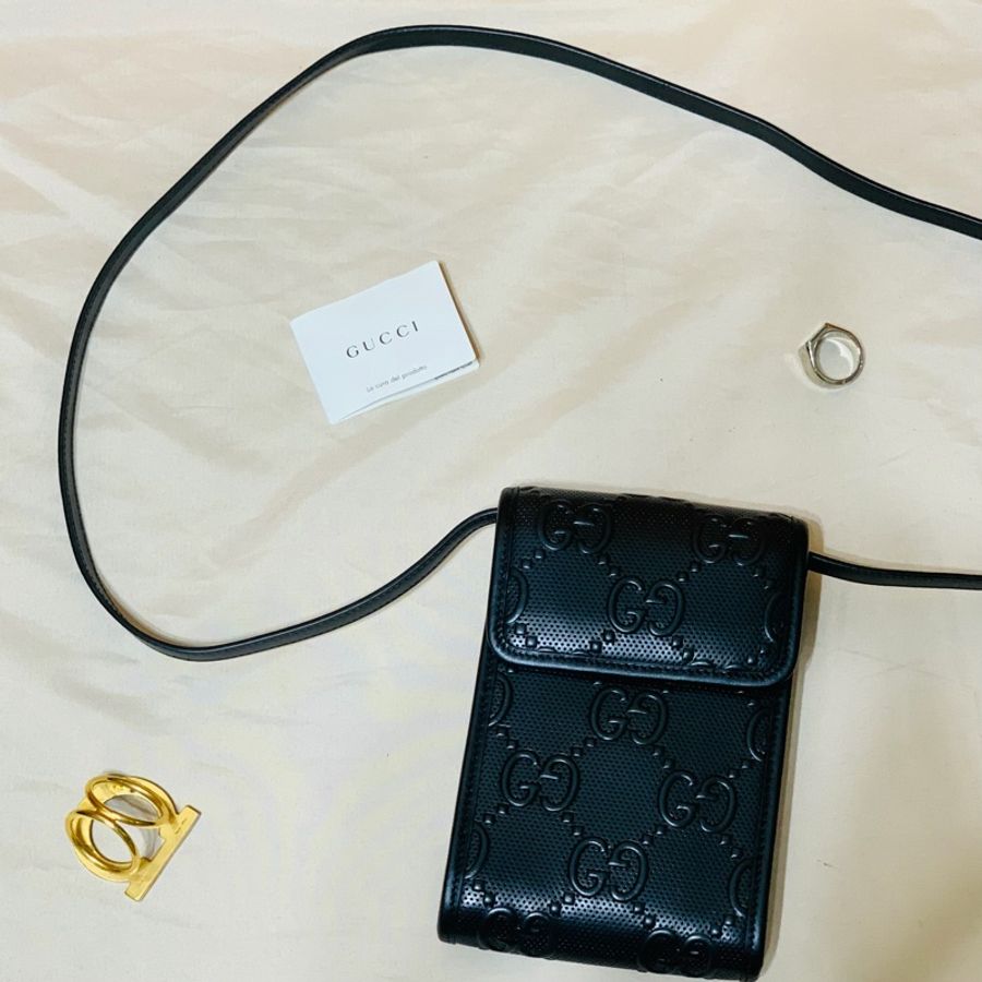 🔥經典不敗 Gucci 古馳 新款大老花牛皮壓紋手機包 肩背包 斜背包-2