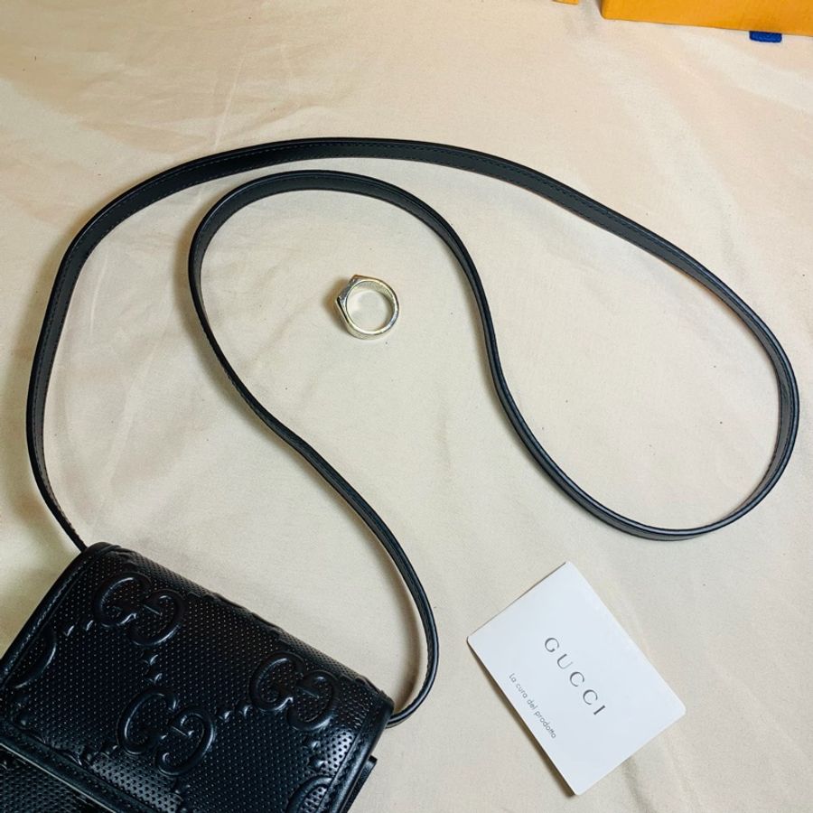🔥經典不敗 Gucci 古馳 新款大老花牛皮壓紋手機包 肩背包 斜背包-5