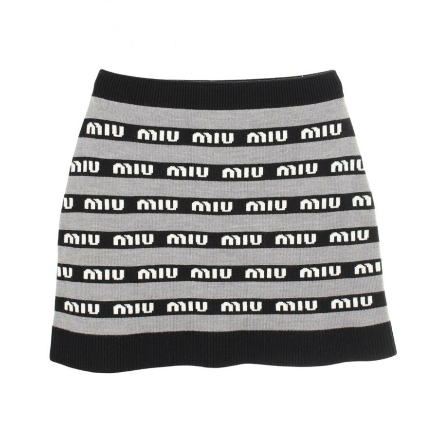 Miu Miu羊毛半身裙，灰色/黑色，二手女裝-0