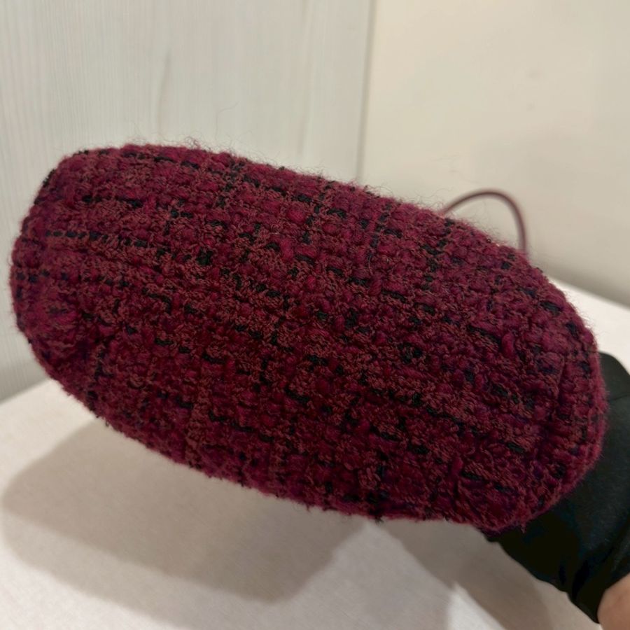 CHANEL香奈兒酒紅毛呢22Bag mini芯片款💈 全新全配🈶購證-11