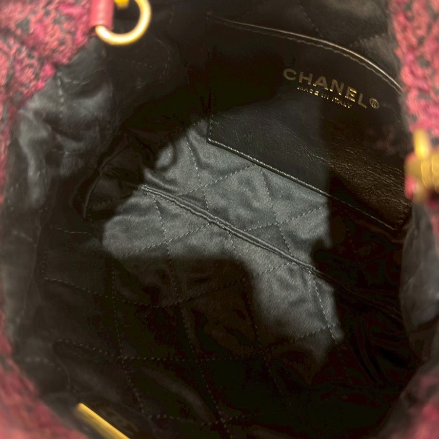 CHANEL香奈兒酒紅毛呢22Bag mini芯片款💈 全新全配🈶購證-12