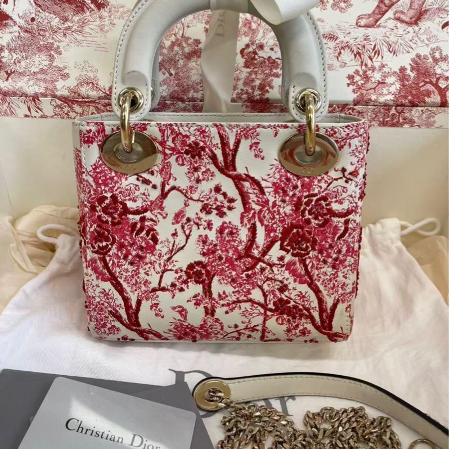 Dior迪奧刺繡三格戴妃 絕美紅色繡毬花串珠刺繡-1