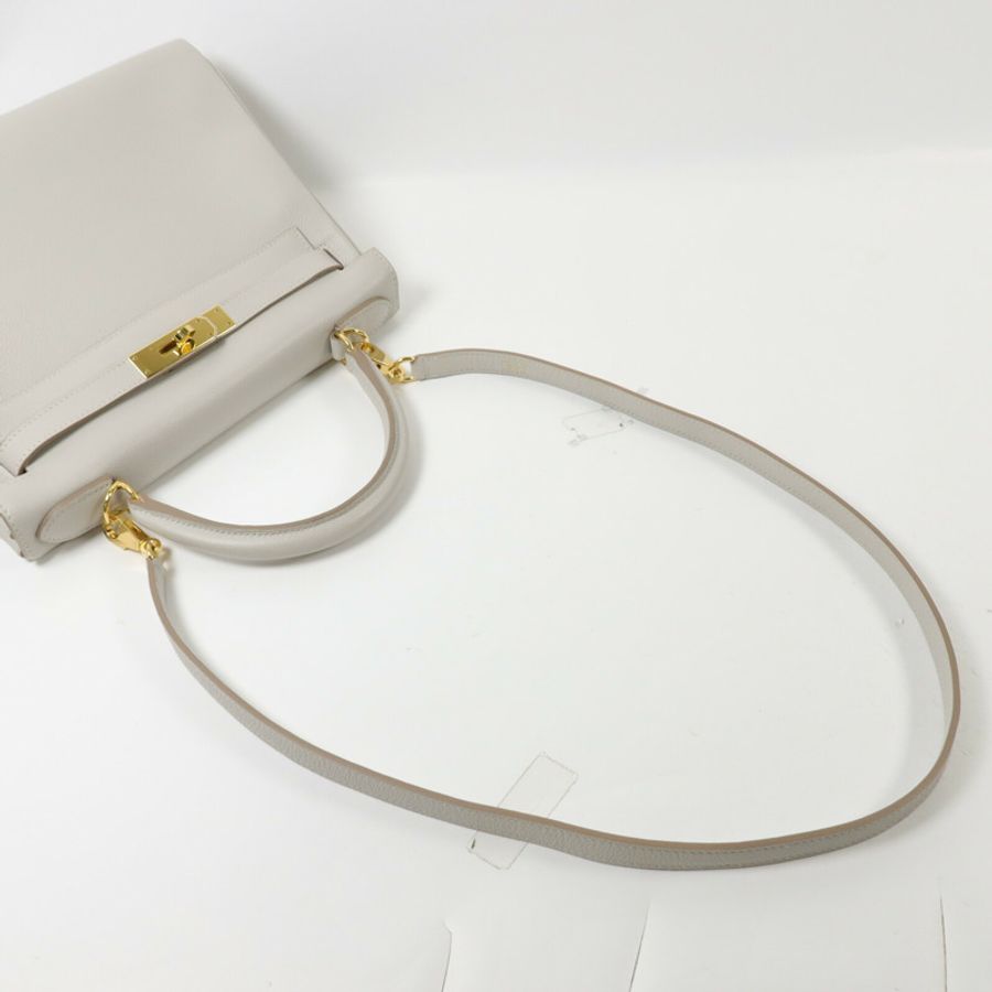 HERMES Togo皮革Kelly 28手挽肩背兩用袋Gris Pâle-12