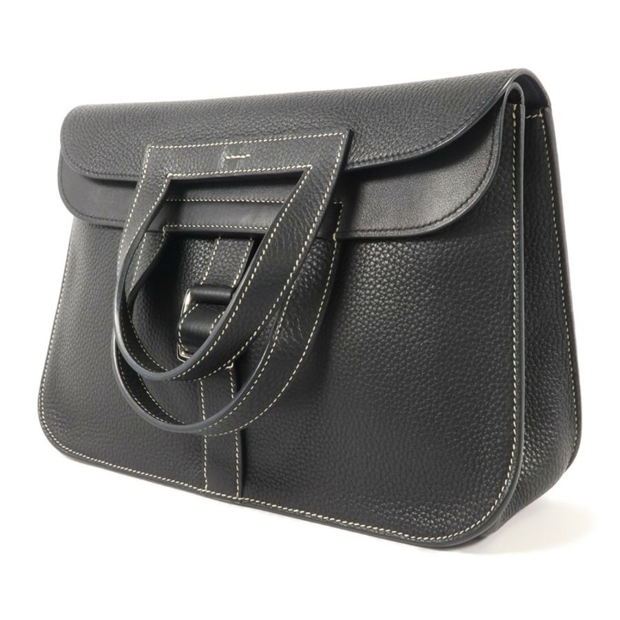 HERMES Clemence皮革Halzan 31手挽肩背兩用袋Noir-2