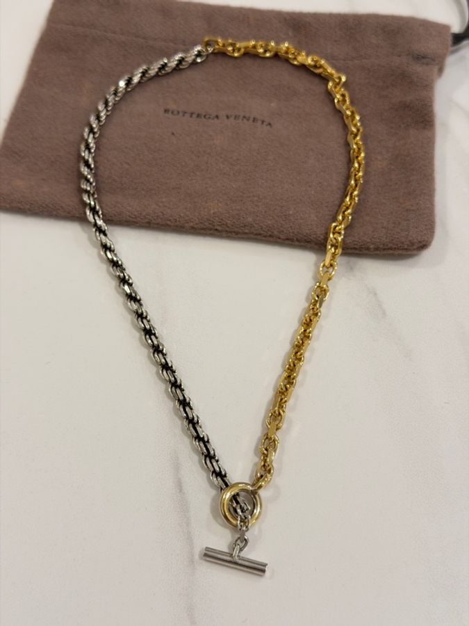 Bottega Veneta BV 銀色 金色 雙色 混合金屬 T字扣 項鍊 頸鍊 鍊條 手鍊-7