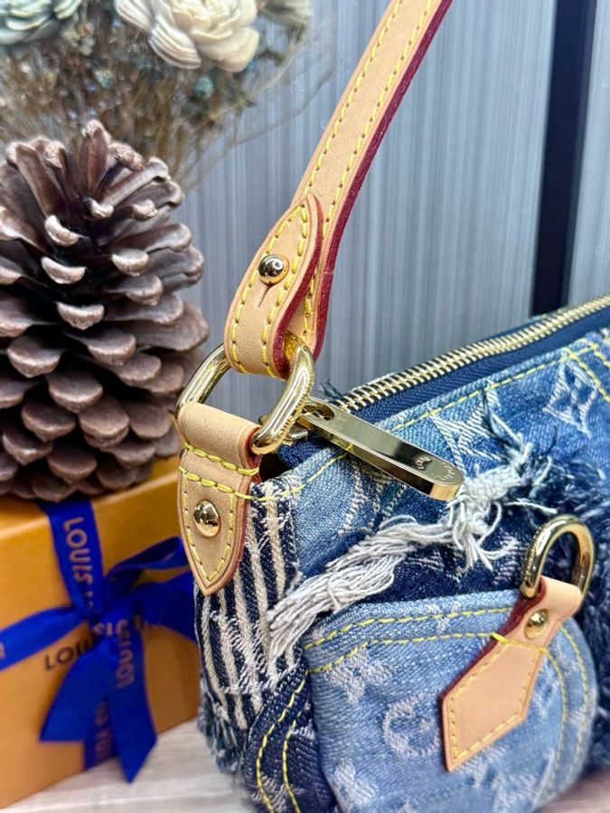 LV M95382 2007s限量稀有藍色拼接牛仔單寧乞丐包麻將包腋下包-8