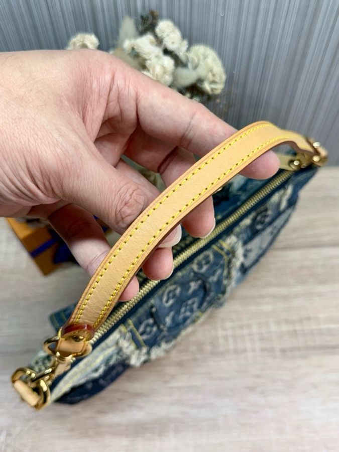 LV M95382 2007s限量稀有藍色拼接牛仔單寧乞丐包麻將包腋下包-12