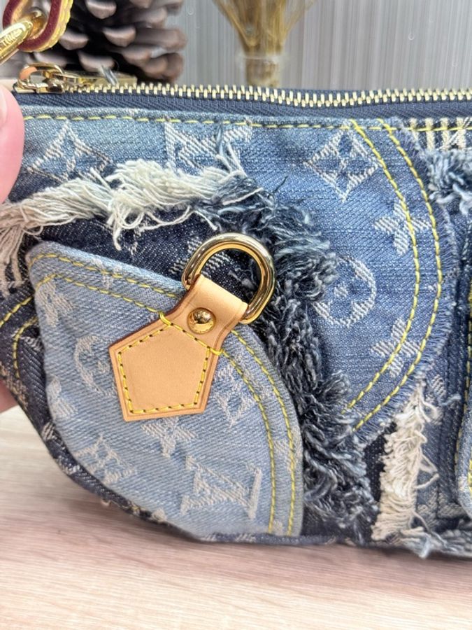 LV M95382 2007s限量稀有藍色拼接牛仔單寧乞丐包麻將包腋下包-19