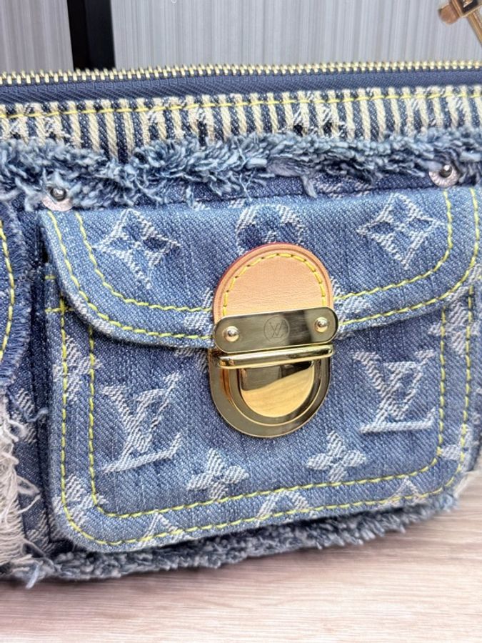 LV M95382 2007s限量稀有藍色拼接牛仔單寧乞丐包麻將包腋下包-20