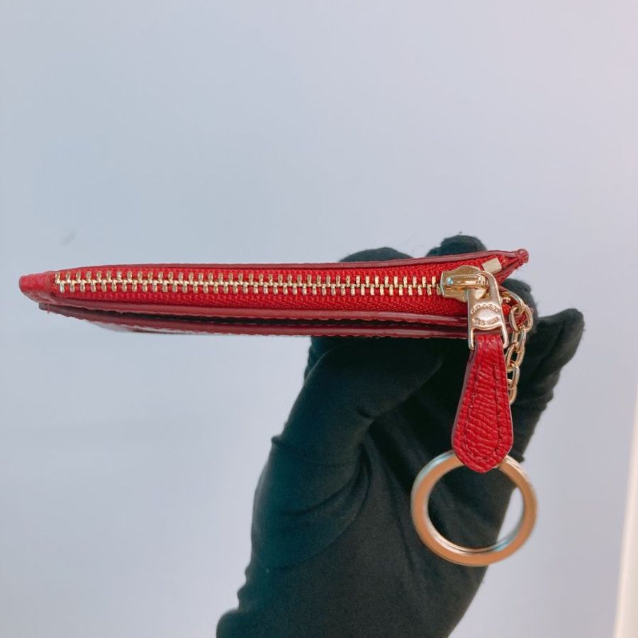 MS0765 Coach 蔻馳拉鍊卡夾 Skinny ID Case With Ring Calfskin Red-4
