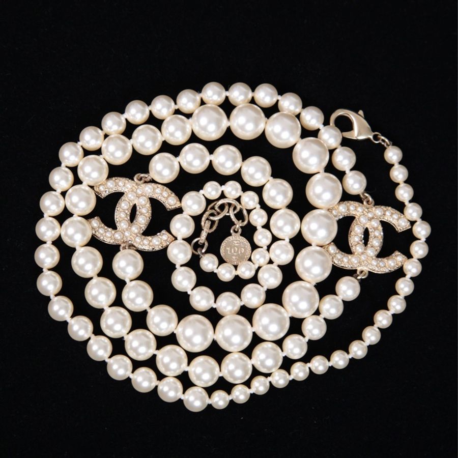 Chanel 14年100周年珍珠cc毛衣链长项链-7