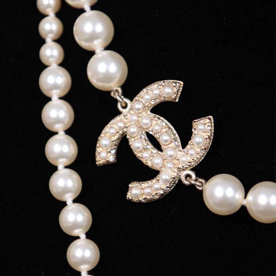 Chanel 14年100周年珍珠cc毛衣链长项链-10