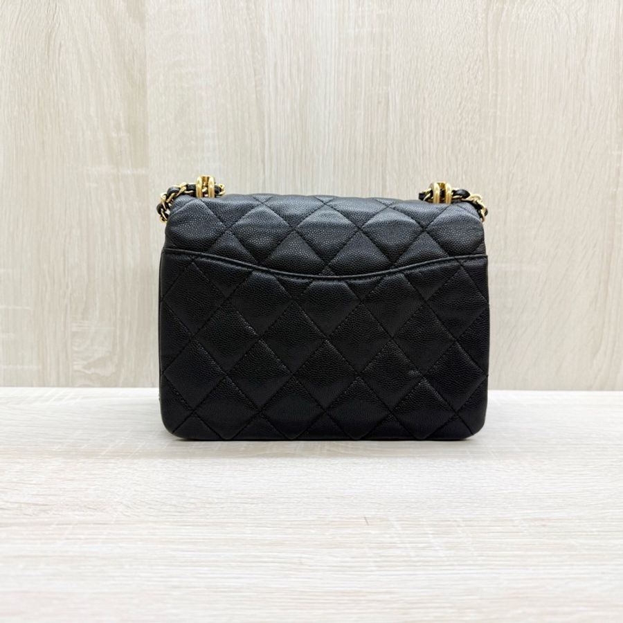 CHANEL🖤黑金荔枝牛皮雙鏈口蓋包AS3580-3