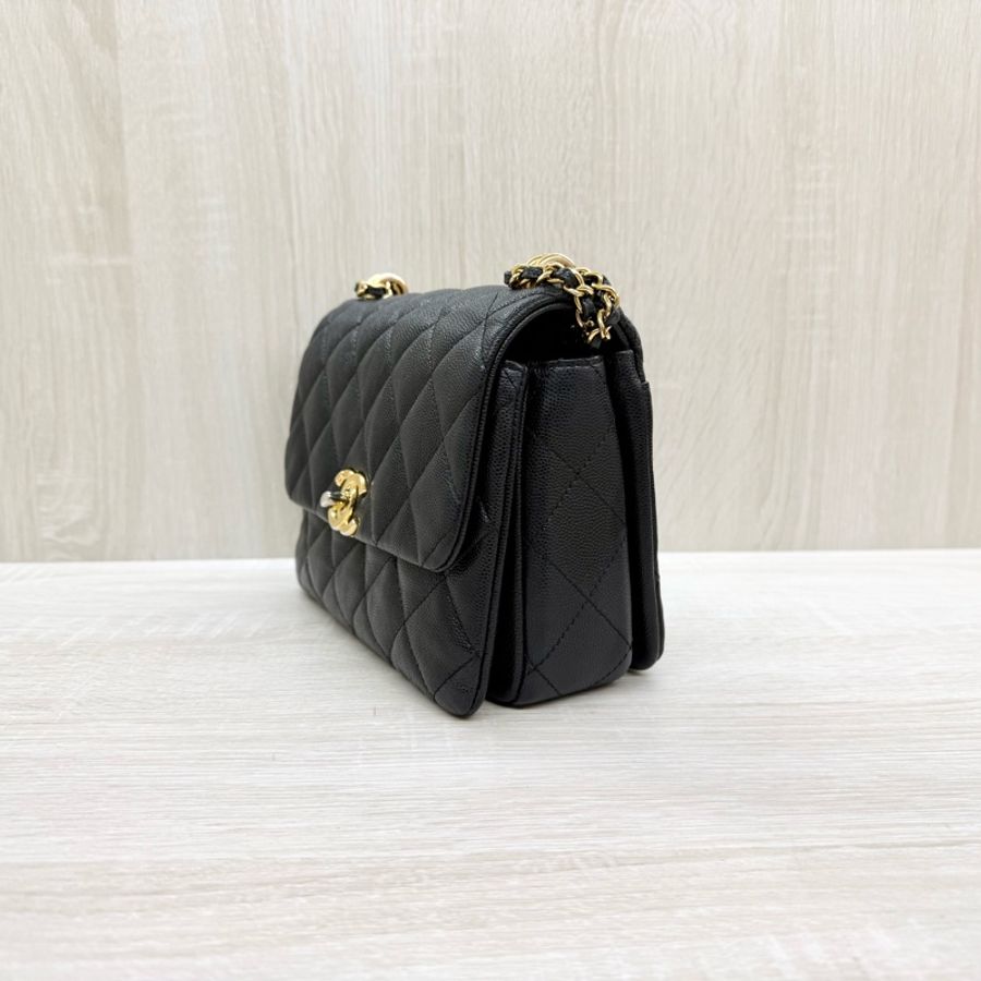 CHANEL🖤黑金荔枝牛皮雙鏈口蓋包AS3580-5
