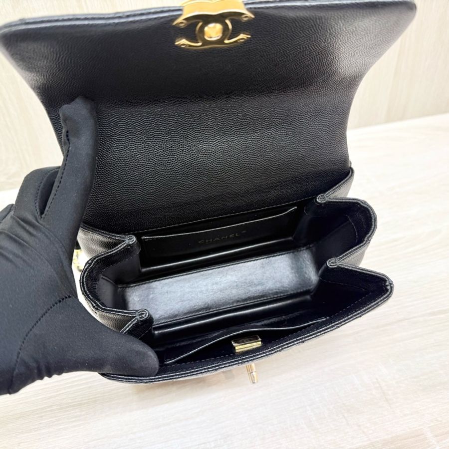 CHANEL🖤黑金荔枝牛皮雙鏈口蓋包AS3580-10