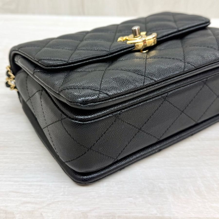 CHANEL🖤黑金荔枝牛皮雙鏈口蓋包AS3580-12