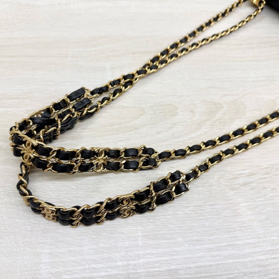 CHANEL🖤黑金荔枝牛皮雙鏈口蓋包AS3580-20