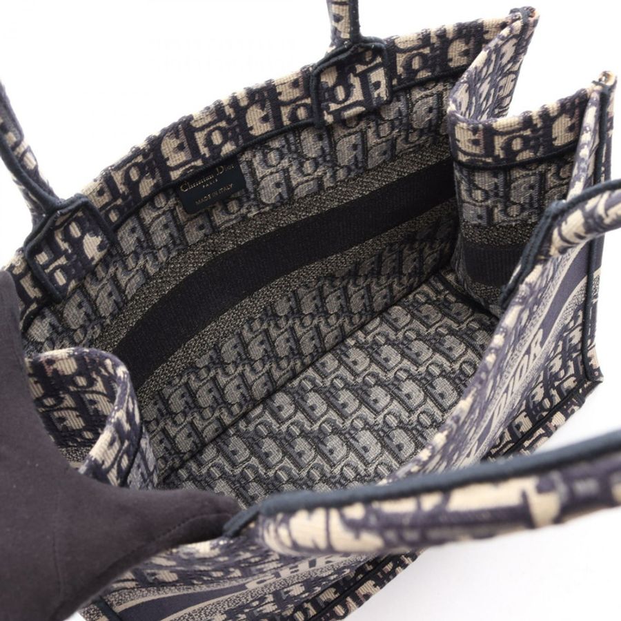Dior BOOK TOTE 中型帆布手提包，海軍藍/米色，二手女款-2