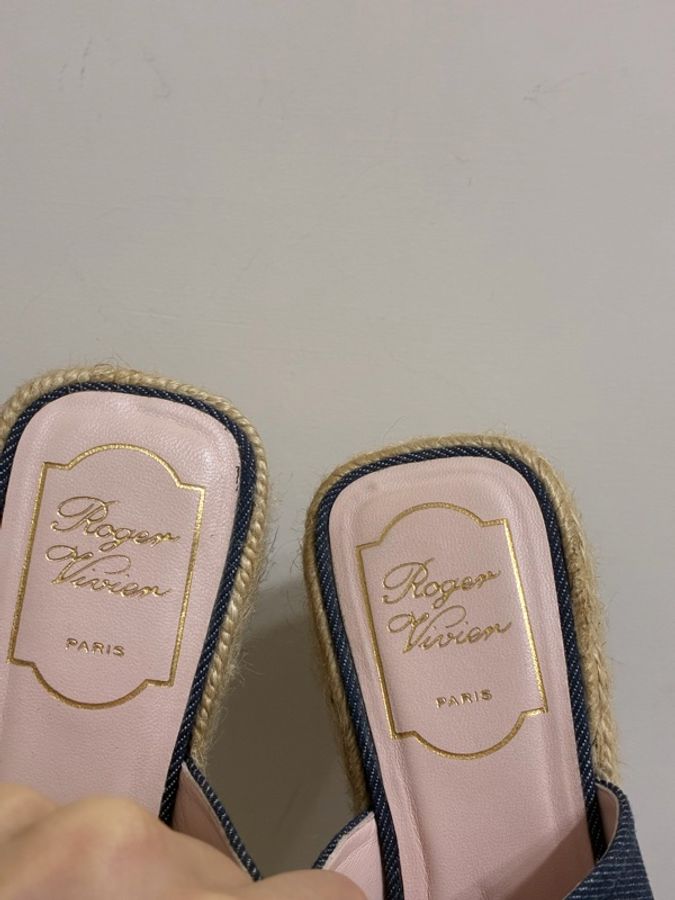 Roger Vivier 鑽扣厚底草編涼拖鞋-7