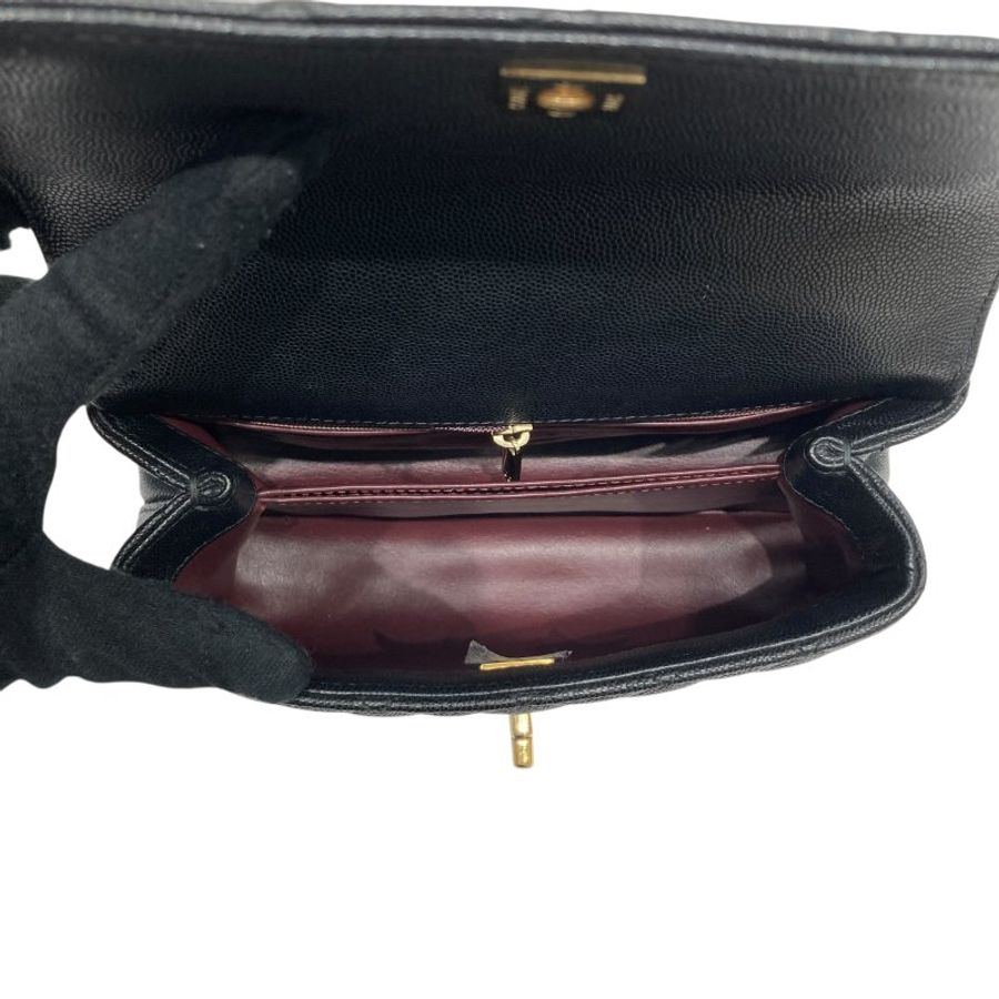 CHANEL 香奈兒 COCO HANDLE 肩背包 黑色 荔枝牛皮 金釦-7
