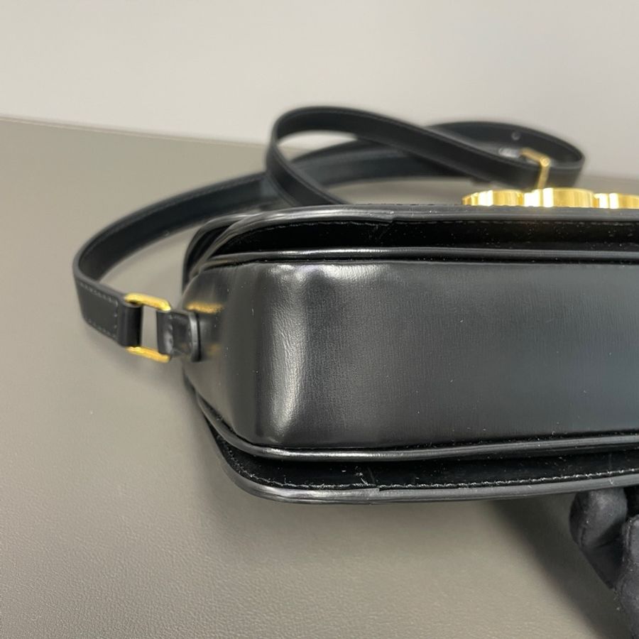 賽琳/Celine teen triomphe凱旋門box豆腐包斜背包 黑色牛皮 金色雙C扣-7