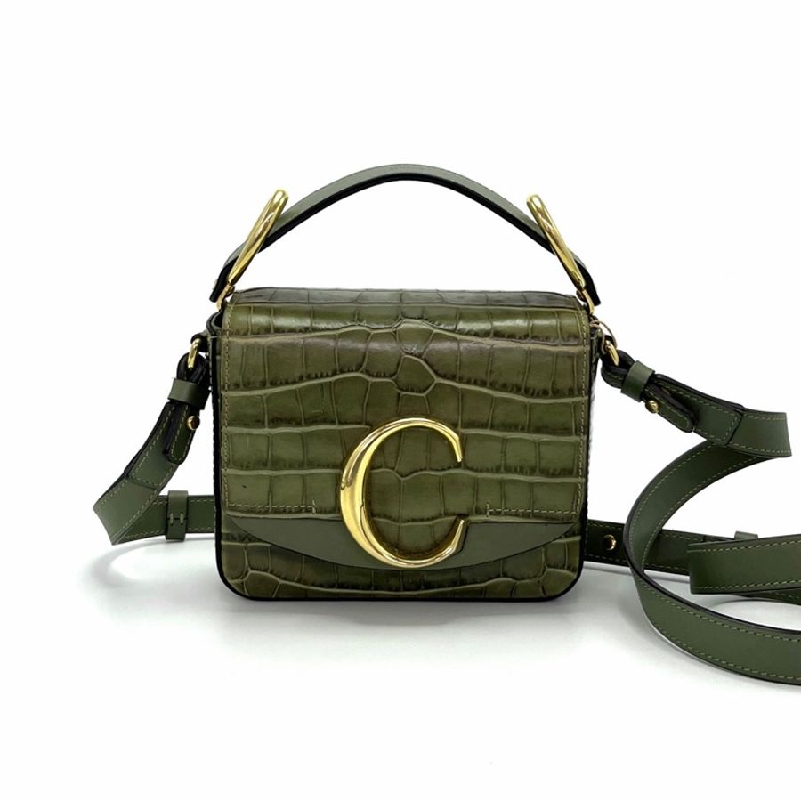 【威選精品】💚 CHLOÉ C Bag 鱷魚壓紋手提／肩背／斜背包｜墨綠金扣 經典 C Logo 💚-1
