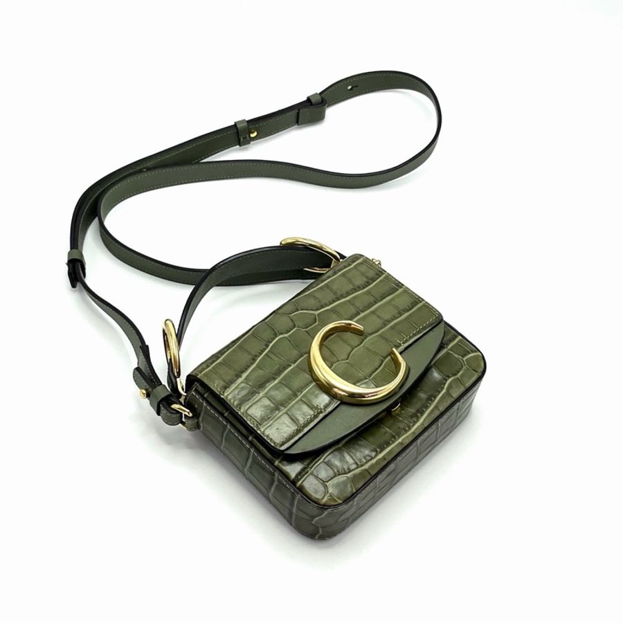 【威選精品】💚 CHLOÉ C Bag 鱷魚壓紋手提／肩背／斜背包｜墨綠金扣 經典 C Logo 💚-3