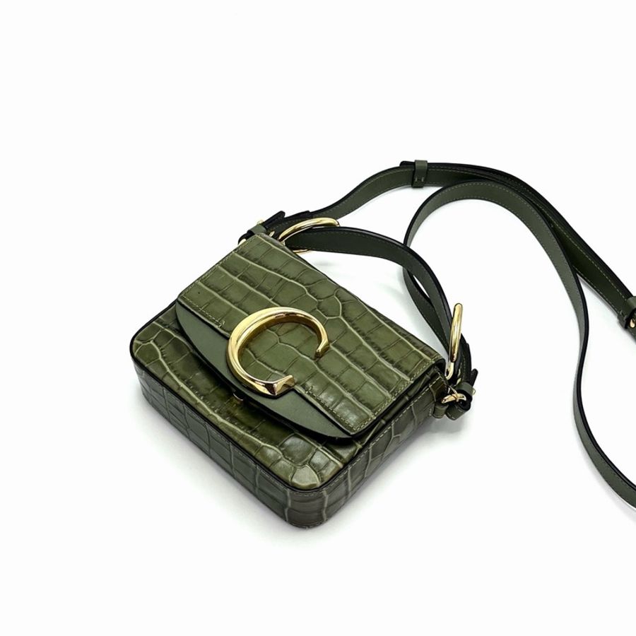 【威選精品】💚 CHLOÉ C Bag 鱷魚壓紋手提／肩背／斜背包｜墨綠金扣 經典 C Logo 💚-8