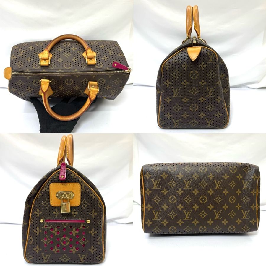 LOUIS VUITTON Monogram Perforated 2006限定款 老花穿孔打洞/桃紅內襯 Speedy 30 波士頓包M95180-2