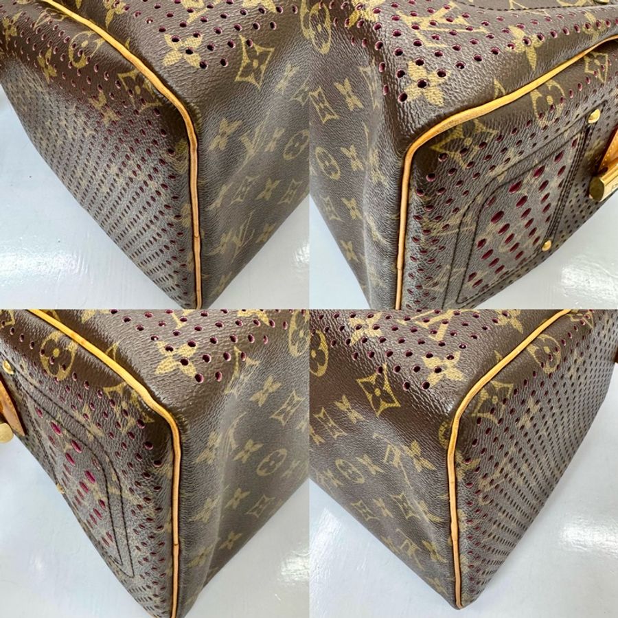 LOUIS VUITTON Monogram Perforated 2006限定款 老花穿孔打洞/桃紅內襯 Speedy 30 波士頓包M95180-3