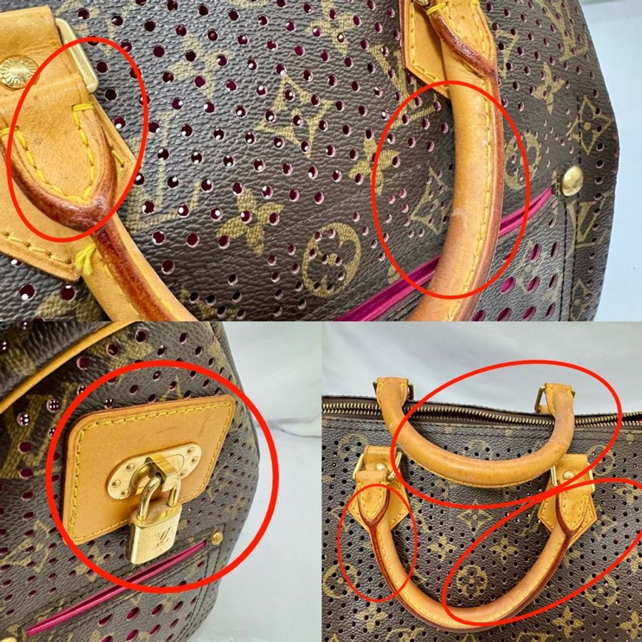 LOUIS VUITTON Monogram Perforated 2006限定款 老花穿孔打洞/桃紅內襯 Speedy 30 波士頓包M95180-7