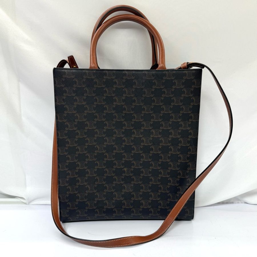 CELINE 思琳 Vertical Cabas 經典凱旋門老花 / 帆布 直式小號兩用托特包-1