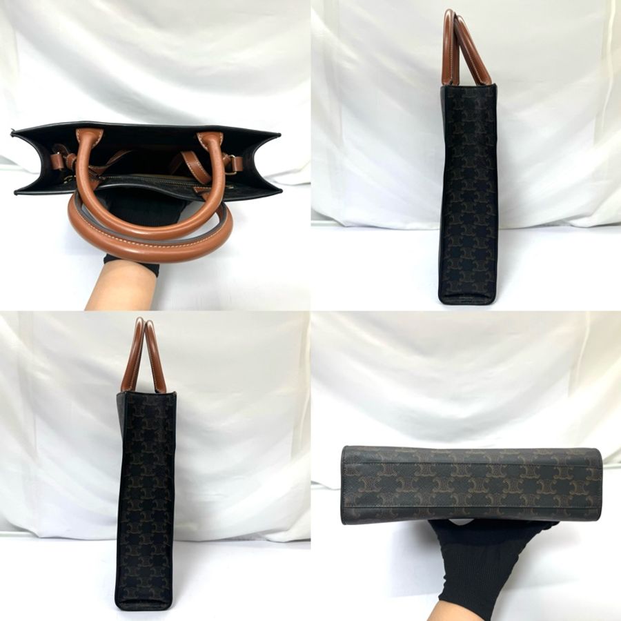 CELINE 思琳 Vertical Cabas 經典凱旋門老花 / 帆布 直式小號兩用托特包-2