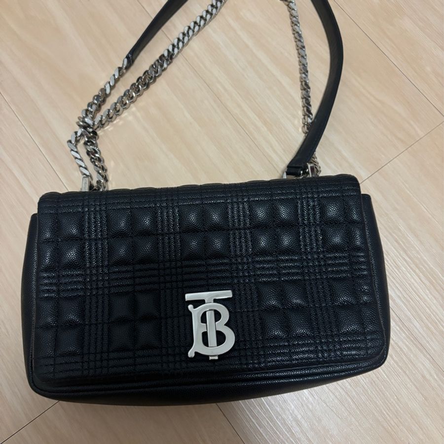 Burberry lola銀字logo格紋 羔羊皮鏈 翻蓋肩背/斜背包-10