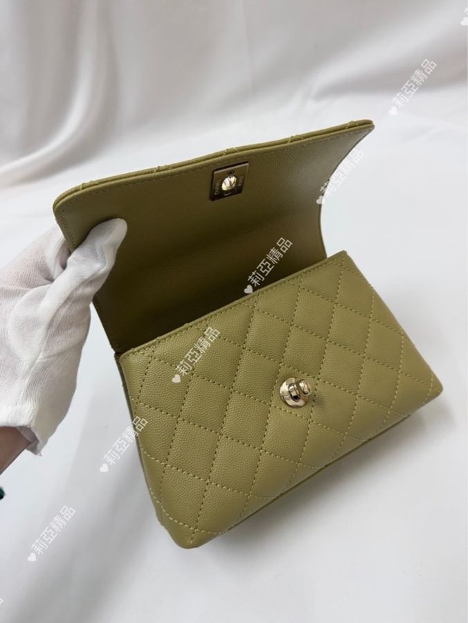 莉亞精品♡ Chanel AS2215 mini handle 芥末黃金釦 二手美包-12