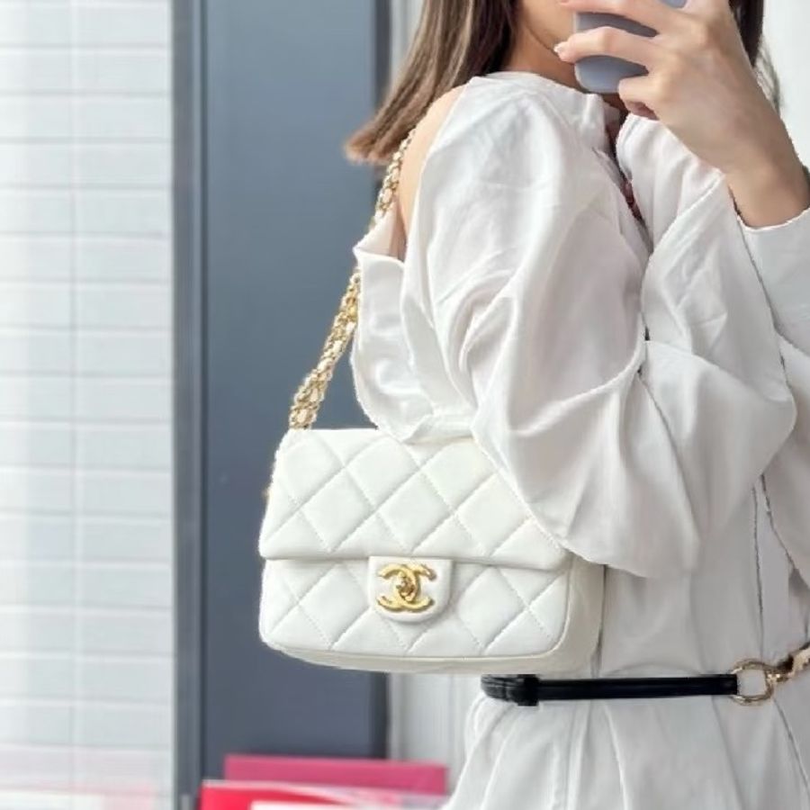 🈶購證99新🆕熱賣款🦢Chanel香奈兒白金21k珍珠調節扣方胖子鏈條單肩斜挎包🫧-1