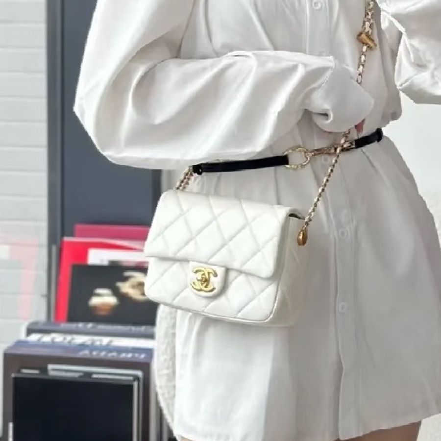 🈶購證99新🆕熱賣款🦢Chanel香奈兒白金21k珍珠調節扣方胖子鏈條單肩斜挎包🫧-2