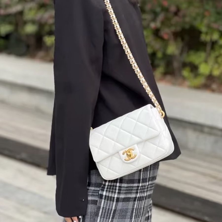 🈶購證99新🆕熱賣款🦢Chanel香奈兒白金21k珍珠調節扣方胖子鏈條單肩斜挎包🫧-3