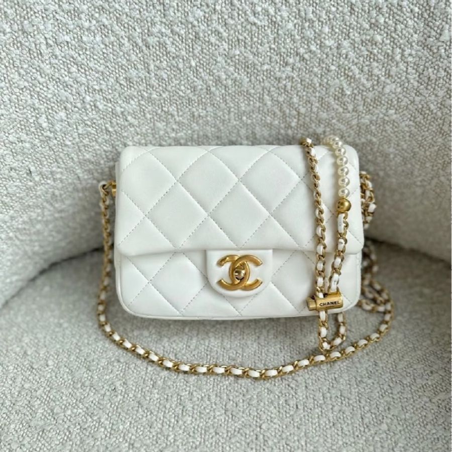 🈶購證99新🆕熱賣款🦢Chanel香奈兒白金21k珍珠調節扣方胖子鏈條單肩斜挎包🫧-4