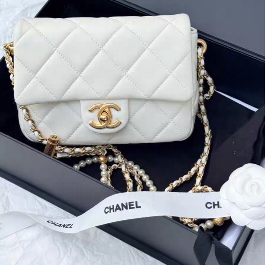 🈶購證99新🆕熱賣款🦢Chanel香奈兒白金21k珍珠調節扣方胖子鏈條單肩斜挎包🫧-5