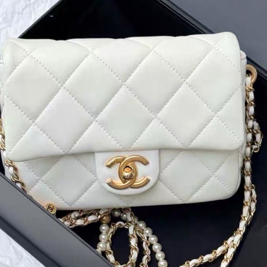 🈶購證99新🆕熱賣款🦢Chanel香奈兒白金21k珍珠調節扣方胖子鏈條單肩斜挎包🫧-6