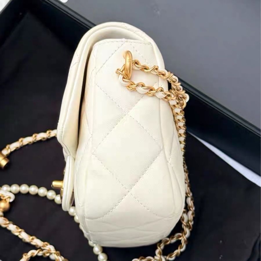 🈶購證99新🆕熱賣款🦢Chanel香奈兒白金21k珍珠調節扣方胖子鏈條單肩斜挎包🫧-7