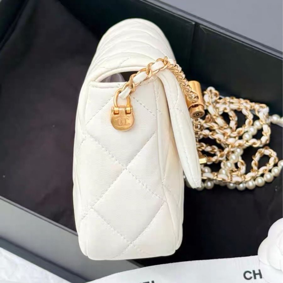 🈶購證99新🆕熱賣款🦢Chanel香奈兒白金21k珍珠調節扣方胖子鏈條單肩斜挎包🫧-9