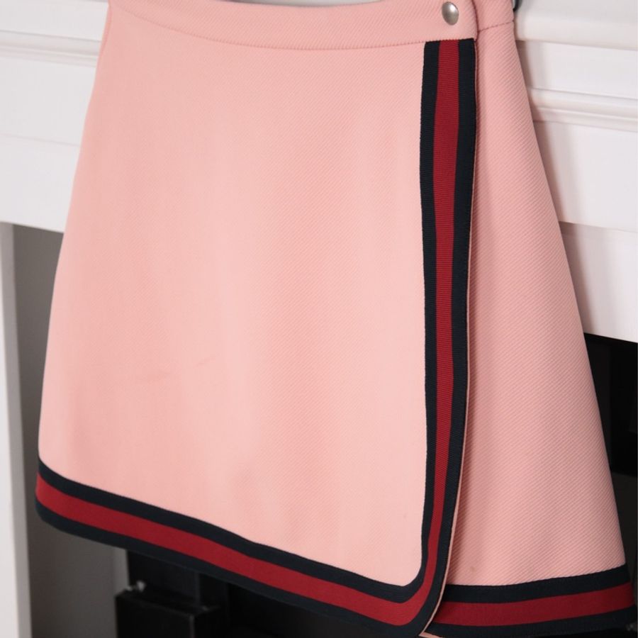 Gucci 粉色花边高尔夫运动棒球服外套上衣半裙套装-15