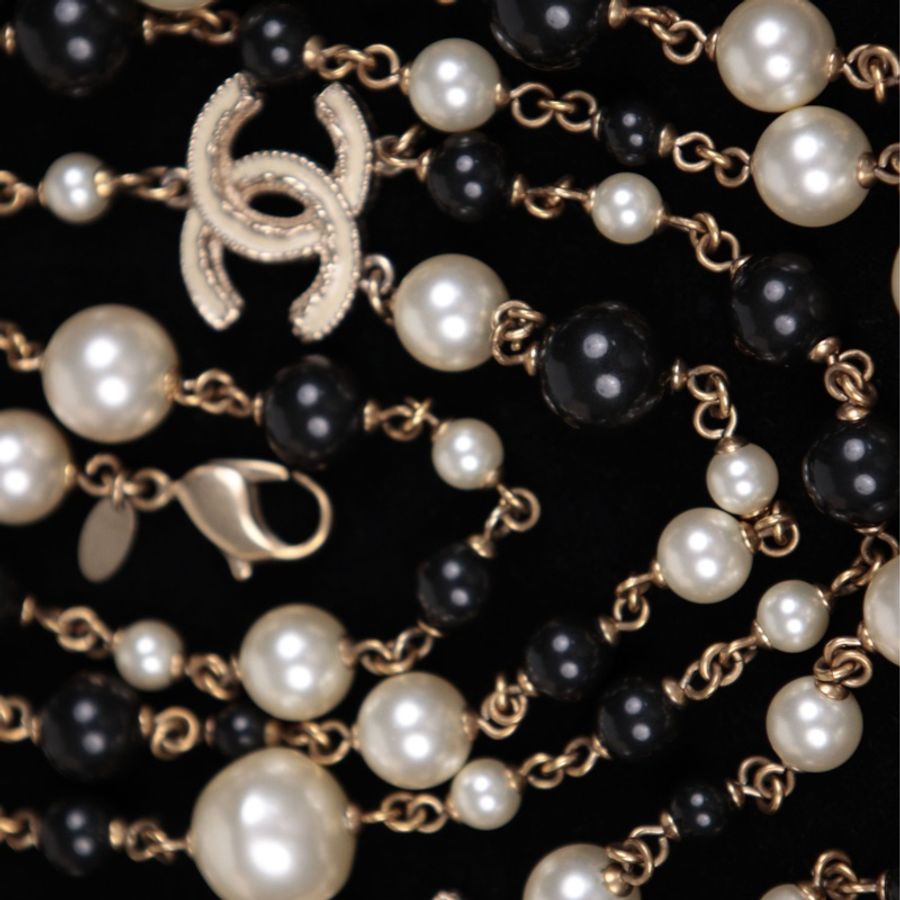 Chanel 11年黑白珍珠珐琅cc三层项链-12