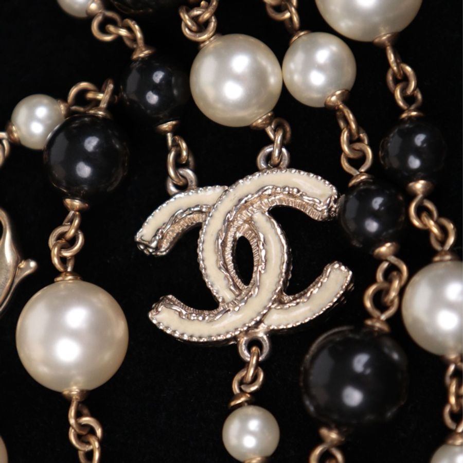 Chanel 11年黑白珍珠珐琅cc三层项链-20