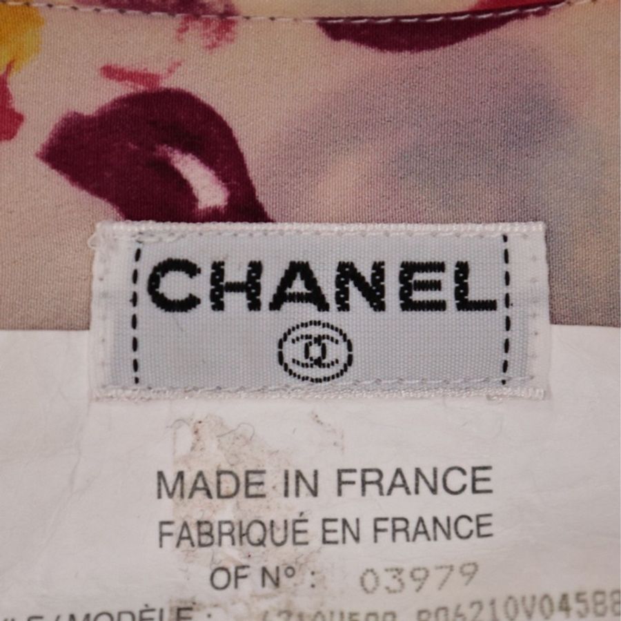 Chanel 粉彩色真丝花卉涂鸦长袖衬衫上衣外套-16