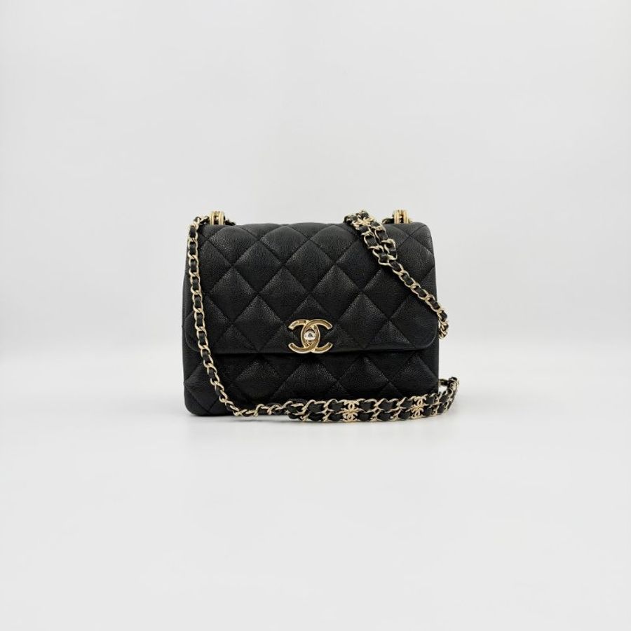 CHANEL - 黑色金釦牛皮雙鍊下蓋肩側背包-3