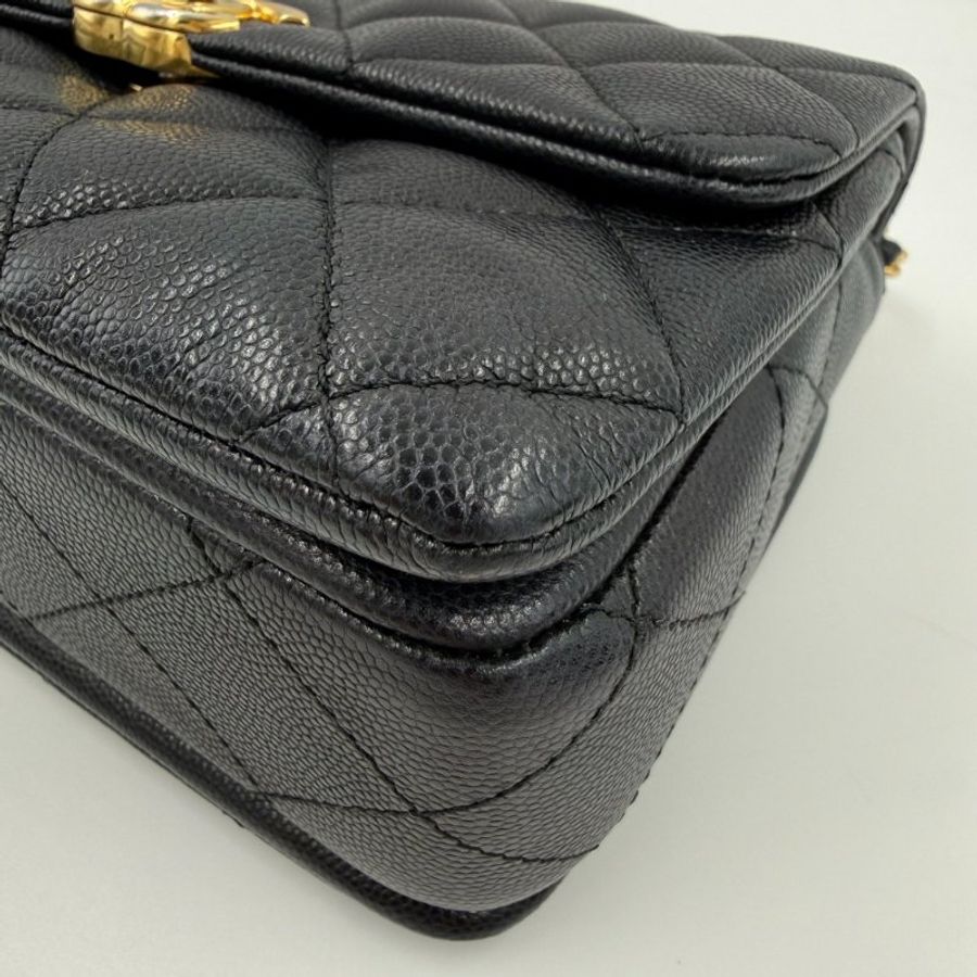 CHANEL - 黑色金釦牛皮雙鍊下蓋肩側背包-12