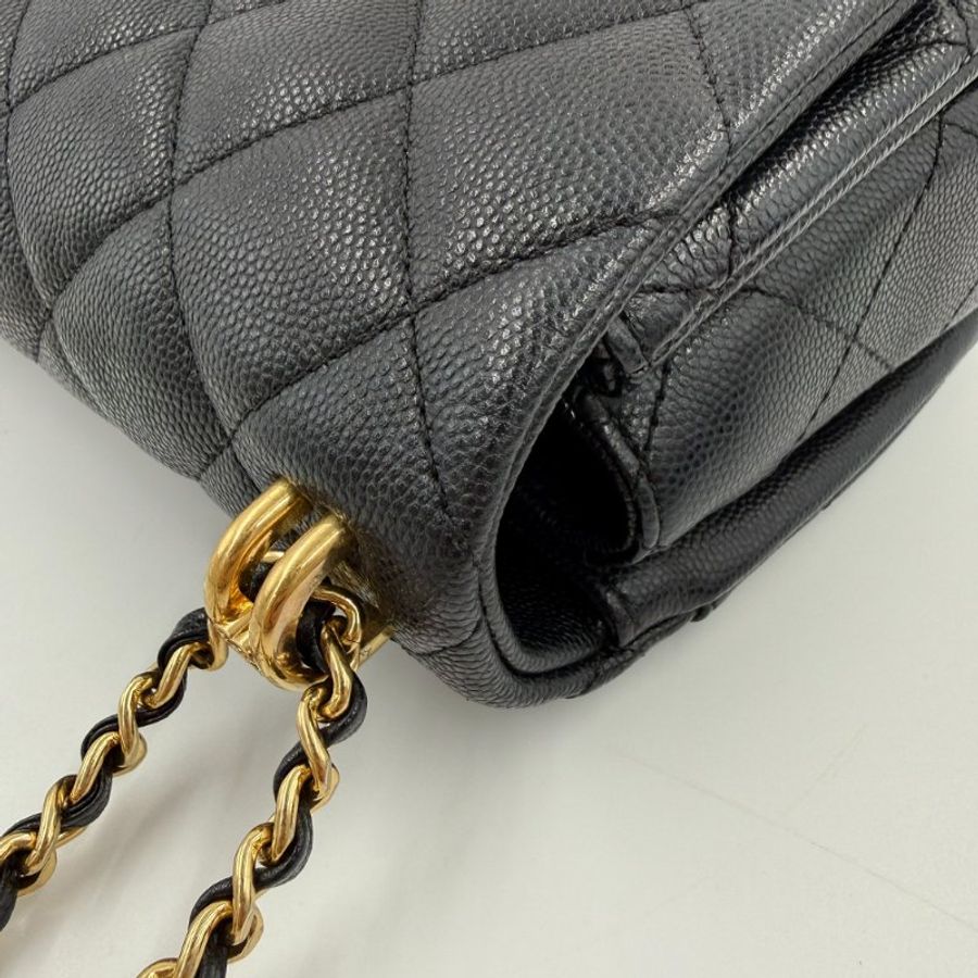 CHANEL - 黑色金釦牛皮雙鍊下蓋肩側背包-15
